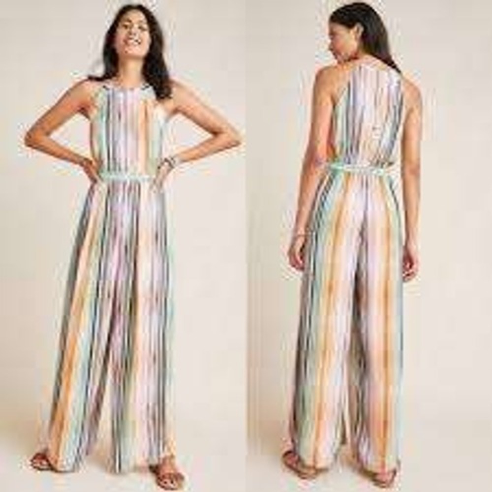 Blank London Womens Multi Color Striped Sleeveless Wide Leg Jumpsuit Small